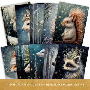 Mystische Weihnachtstiere Postkarten- und Poster-Set - Druckbare digitale Designs - Yule Forest Animal Art - 10 JPEG-Dateien - INSTANT DOWNLOAD