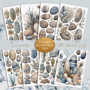Guijarros y plantas Hojas de decoupage IMPRIMIBLES, Paquete de papel de diario digital, Imágenes prediseñadas de Nature Beach Stone Rock, Kit de scrapbooking, DESCARGA INSTANTÁNEA