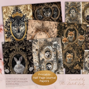 Animales enmarcados victorianos IMPRIMIBLE Diario basura Paquete de papel de media página, Decoupage de álbum de recortes digital, Retratos, Fondos de pantalla, DESCARGA INSTANTÁNEA