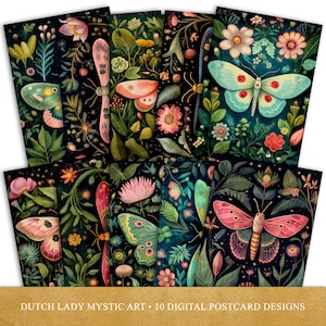 Botanische Motten Postkarte und Poster Set - Druckbares digitales Design - Viktorianische Schmetterling Kunstdrucke - 10 JPEG-Dateien - INSTANT DOWNLOAD