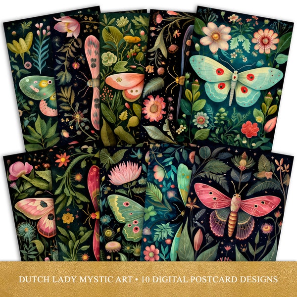 Botanical Moths Postcard and Poster Set - Printable Digital Design - Victorian Butterfly Art Prints - 10 .JPEG Files - INSTANT DOWNLOAD