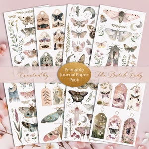 Motten DRUCKBARE Decoupage-Blätter, digitale Journalpapiere, Buch der Schatten, Esoterik, Wicca, Botanische Natur Mond Clipart, SOFORTIGER DOWNLOAD