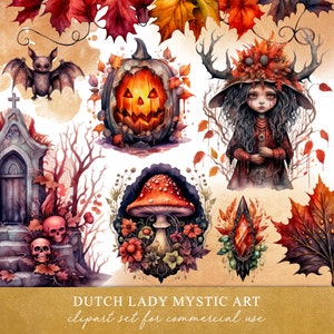 Samhain Clipart Set - Keltische Halloween Celebration - Wiccan & Pagan Autumn Fall Fest aquarel graphics - INSTANT DOWNLOAD - 25 PNG-bestanden