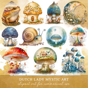 Ensemble de clipart champignons & champignons vénéneux - aquarelle enchantée mystique - forêt de conte de fées - sorcellerie - téléchargement immédiat - 25 fichiers PNG