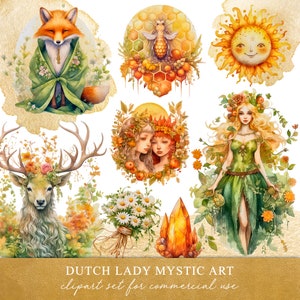 Ensemble de cliparts solstice d'été - célébration litha wicca et païenne - graphismes de Style aquarelle - 21 juin - soleil - téléchargement immédiat - 25 fichiers PNG