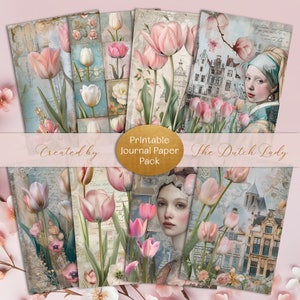 Tulipani dall'Olanda Pacchetto di carta per diario STAMPABILE, Fogli di decoupage di Amsterdam, Kit artigianale primaverile, Documenti per album digitali, DOWNLOAD IMMEDIATO