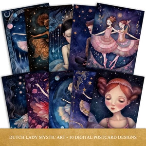 Ballett Tänzer Postkarte und Poster Set - Druckbare digitale Karten Designs - Verzauberte Ballerinas im Theater - 10 JPEG Dateien - SOFORT DOWNLOAD