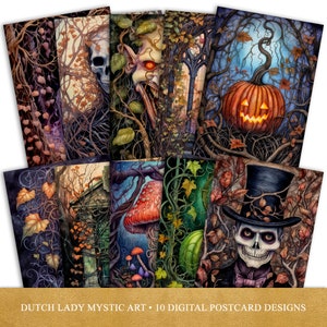 Set di cartoline e stampe artistiche di Halloween Vines, carte Samhain inquietanti e aggrovigliate, stagione autunnale, design digitali stampabili, 10 JPEG, DOWNLOAD IMMEDIATO