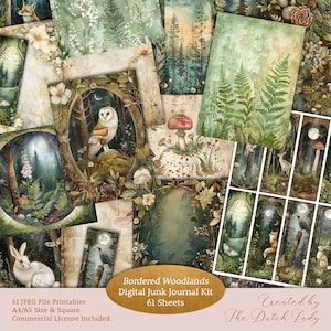 Kit diario spazzatura DIGITALE Bordered Woodlands, 61 stampabili per l'artigianato forestale, carte per album, segnalibri, modelli senza soluzione di continuità, DOWNLOAD IMMEDIATO