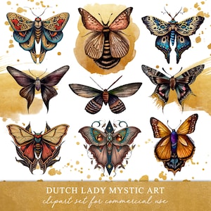 Mystisch Gothic Motte Clipart Set - Aquarell Dekorationen - Digitale esoterische Grafik - Mystischer Schmetterling - SOFORTIGER DOWNLOAD - 25 PNG Dateien