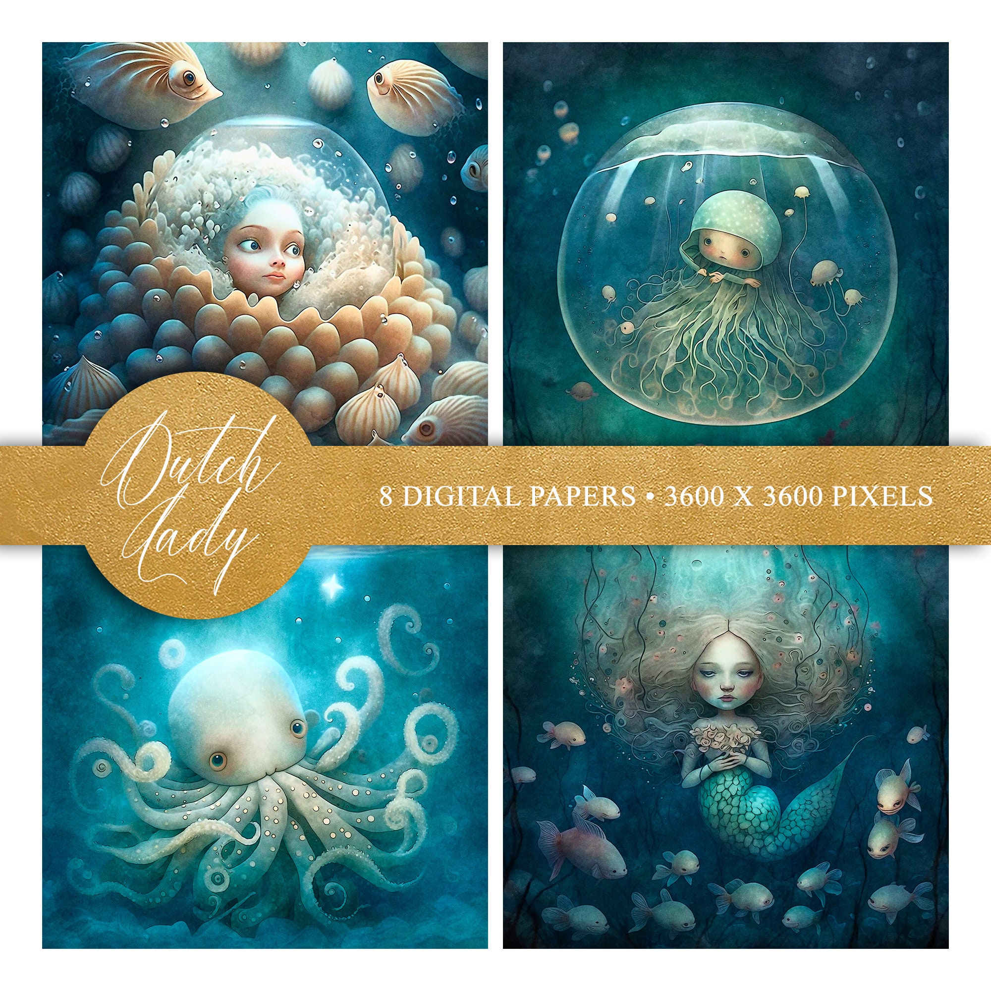 Surreal Ocean Digital Art Backgrounds Printable Scrapbook - Etsy