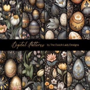 Digitale Hintergründe für Ostereier-Botanika – druckbares Scrapbook-Papier – nahtlose dunkle Frühlings-Hintergründe – 8 JPEG-Dateien – SOFORTIGER DOWNLOAD