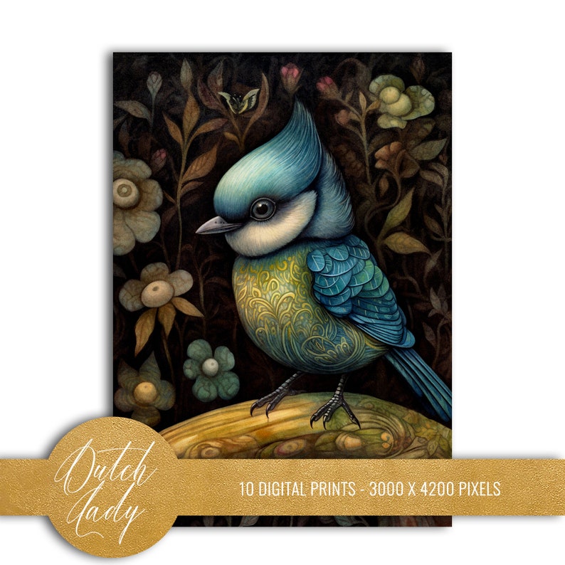 Dark Garden Bird Postcard Set: Mystical Bird Portraits (digital ...