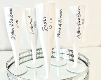 Personalised Champagne Prosecco Flute | Brilliant Gloss white plastic | Customise with Name/Role | Wedding, Birthday, Celebration, Hen party