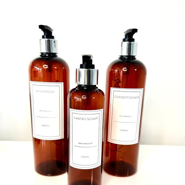 Mrs Hinch Inspired Refillable Amber 'Boston' Personalised Bottle | Bathroom, Kitchen, Shampoo, Conditioner, Body Wash, Shower Gel, Hand Soap