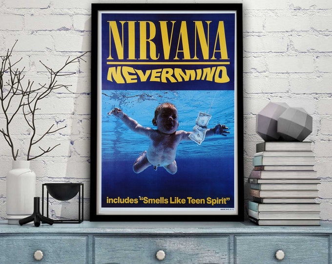 Nirvana Nevermind Vintage Poster Kurt Cobain  Grunge Rock Seattle Music  Musician Fan Singer Pop Star Celebrity Tour Album Poster Print