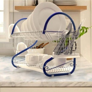 Epsy Large Kitchen 2 Tier Dish Drying Rack and Drainboard Set - Kitche