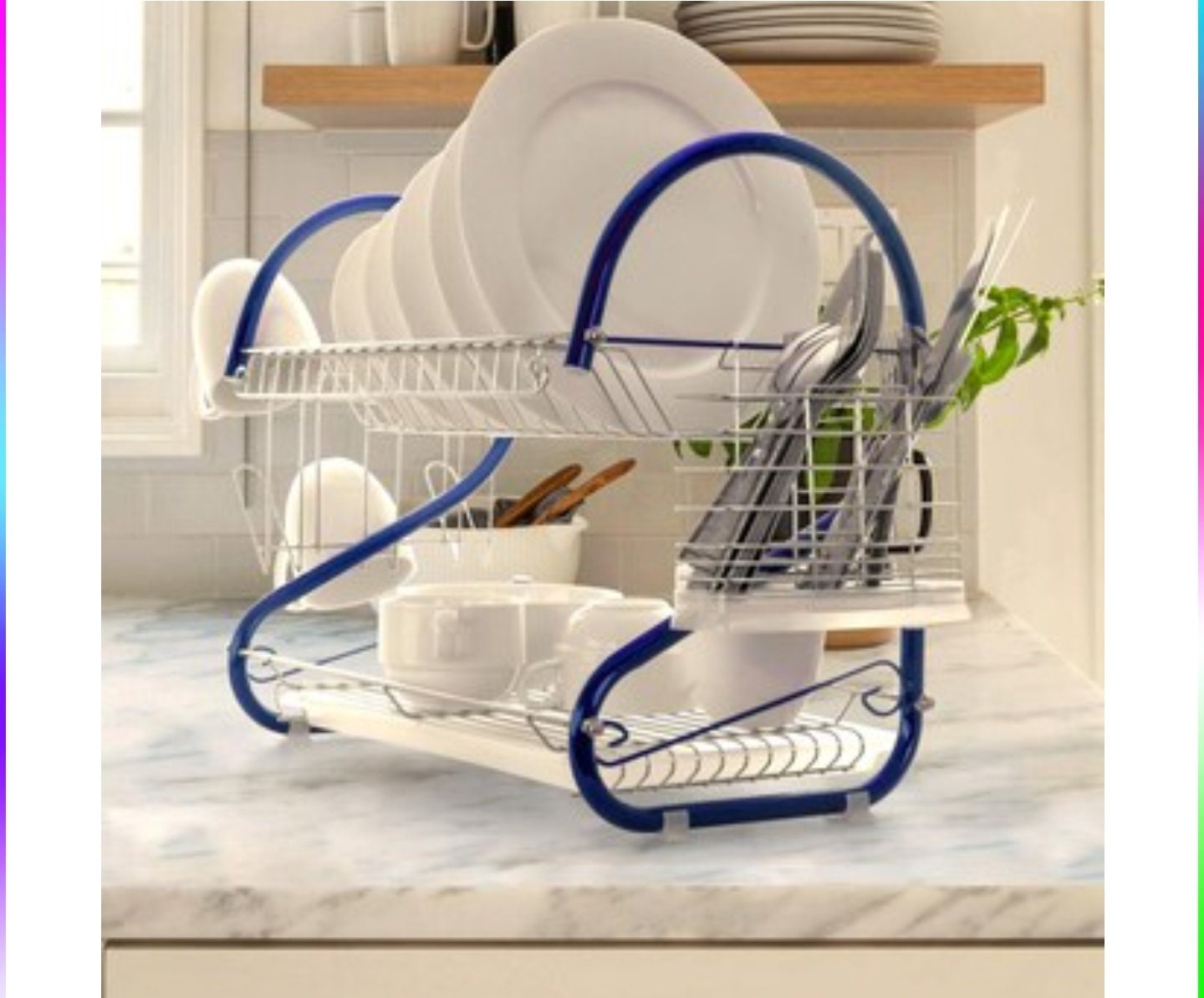 Navaris Dish Drainer Rack - Plate, Cutlery, Pots and Pans Drying Rack for  Kitchen - Modern Retro Design Drip Tray with Metal Rack - White