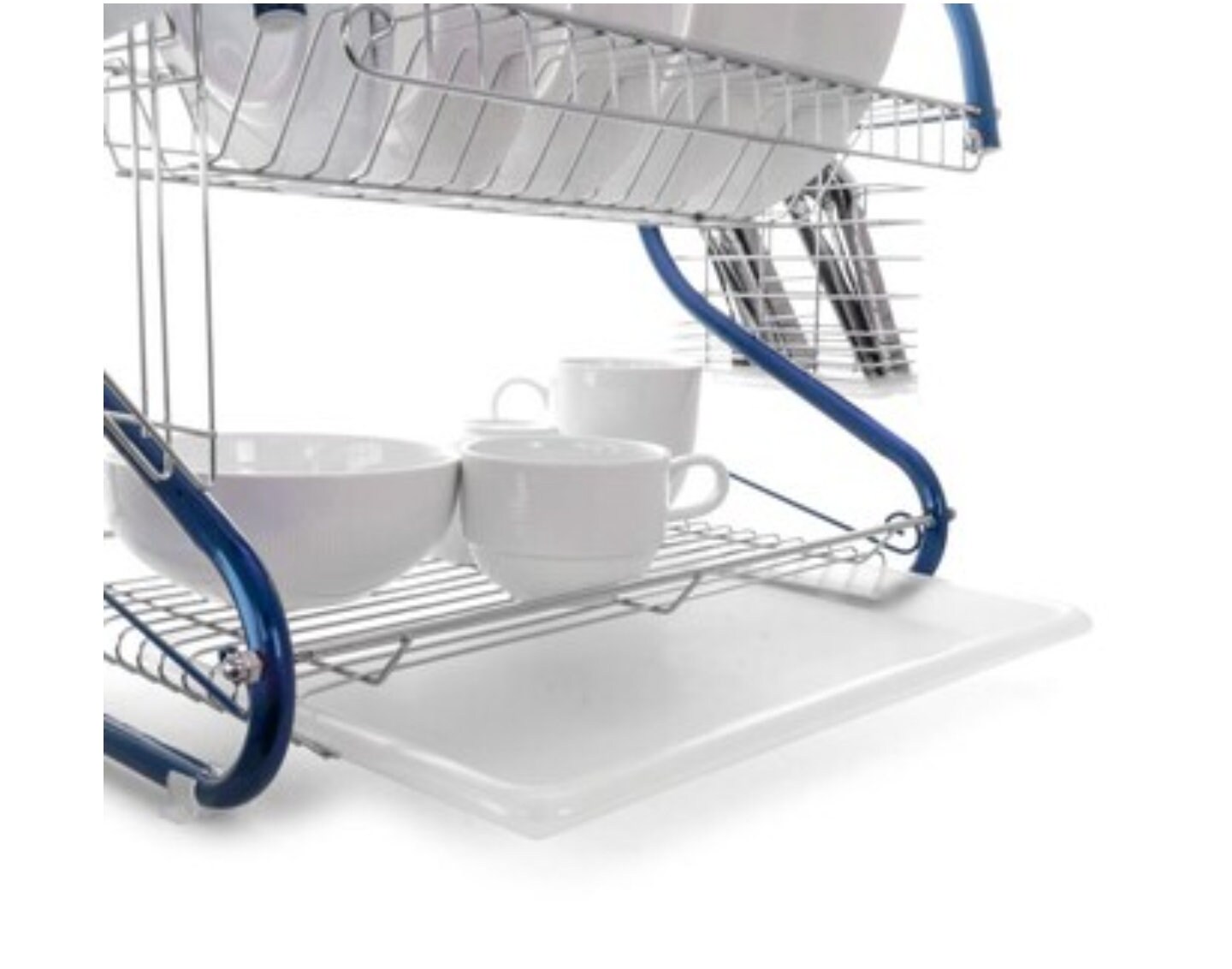 2 Tier Kitchen Dish Drainer Silver With Blue Accent Etsy