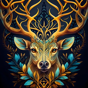 Golden Deer Mandala: Nature's Majestic Creation | Printable Art