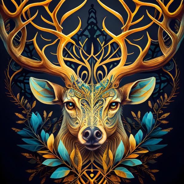 Golden Deer Mandala: Nature's Majestic Creation | Printable Art