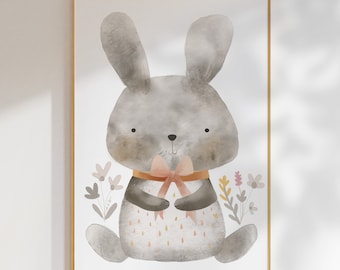 Bunny Nursery Print, Watercolor Rabbit Wall Art (Digital Download)
