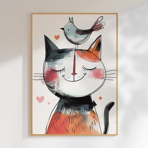 Cat Poster For Nursery, Kitten Nursery Pictures, Kitten Print Nursery, Kitten Wall Art For Nursery, Cute Cartoon Nursery Pictures