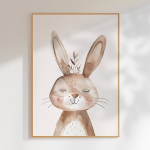 Hase Bild für&#39;s Kinderzimmer, Häschen Poster Druck, Niedliches Tier Bild, Illustration fürs Kinderzimmer