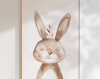 Bunny Nursery Print, Watercolor Animal Art (Digital Download)