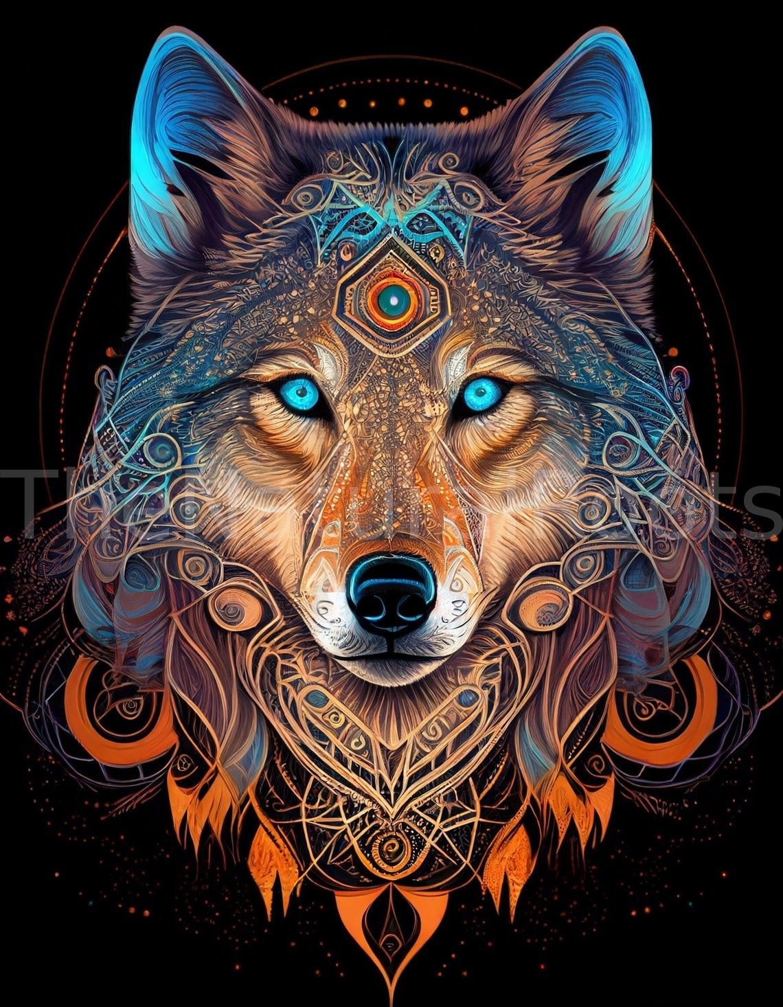 moon wolf ハンドメイドパステル画　絵画アート原画 moon wolf ハンドメイドパステル画 絵画アート原画 アート・写真