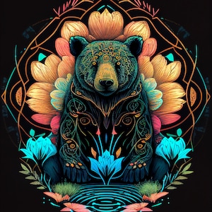 Bear's Mandala: A Celebration of Nature's Endless Beauty | Printable Art