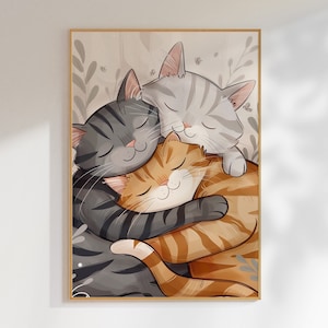 Cat Poster For Nursery, Childrens Animal Wall Art, Cute Cartoon Nursery Pictures, Kitten Nursery Pictures, Kitten Print Nursery