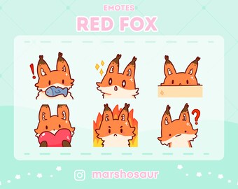 Red Fox Emote Bundle | Cute Emotes for Twitch streamers, Discord, Kick & Youtube | Kawaii, Red, Aesthetic, Pastel, Wolf