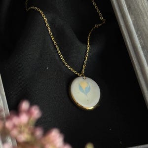 Handmade Ceramic Floral Pendant Necklace: Blue & Gold