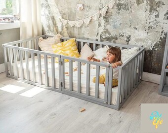 Montessori Floor Bed Toddler Bed Frame Floor Bed Frame Toddler Bed with Rails Toddler Bed Frame Montessori Kids Bed