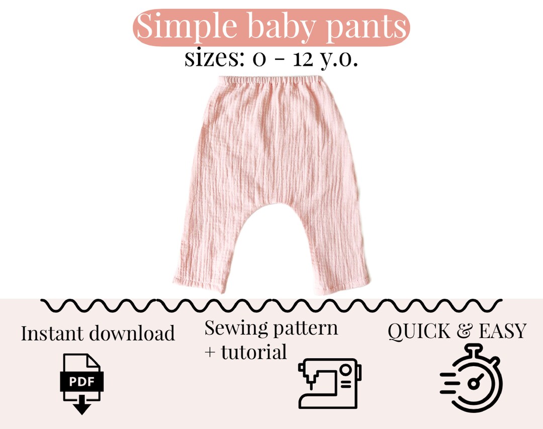 Baby Pants Sewing Pattern PDF, Sizes 0 12 Years Old, Baby Linen Pants