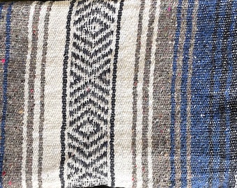 Traditional Mexican Baja Blanket: Double-Sided Falsa Weave, Minky Fleece Throw
