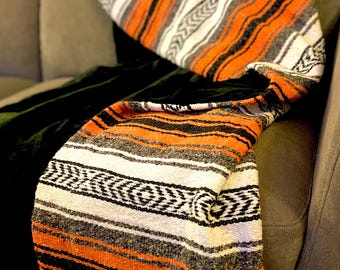 ORANGE - Warm Plush Minky Double-Sided Throw Blanket - NO FRINGE on ends - Hand-Loomed Falsa Blanket | Gift for Cold Weather