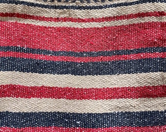 Double Sided Baja Blanket: Minky Fleece, Hand Finished in Red, Navy, Beige Stripes