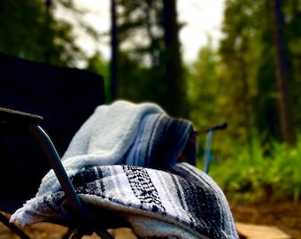 Double Sided Minky Fleece Blanket: Baja Style Throw, Reclaimed Fibers in Light Grey, Grey, Black & White Stripes