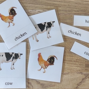 Cartes de classification des animaux de la ferme Montessori ou cartes de nomenclature en 3 parties