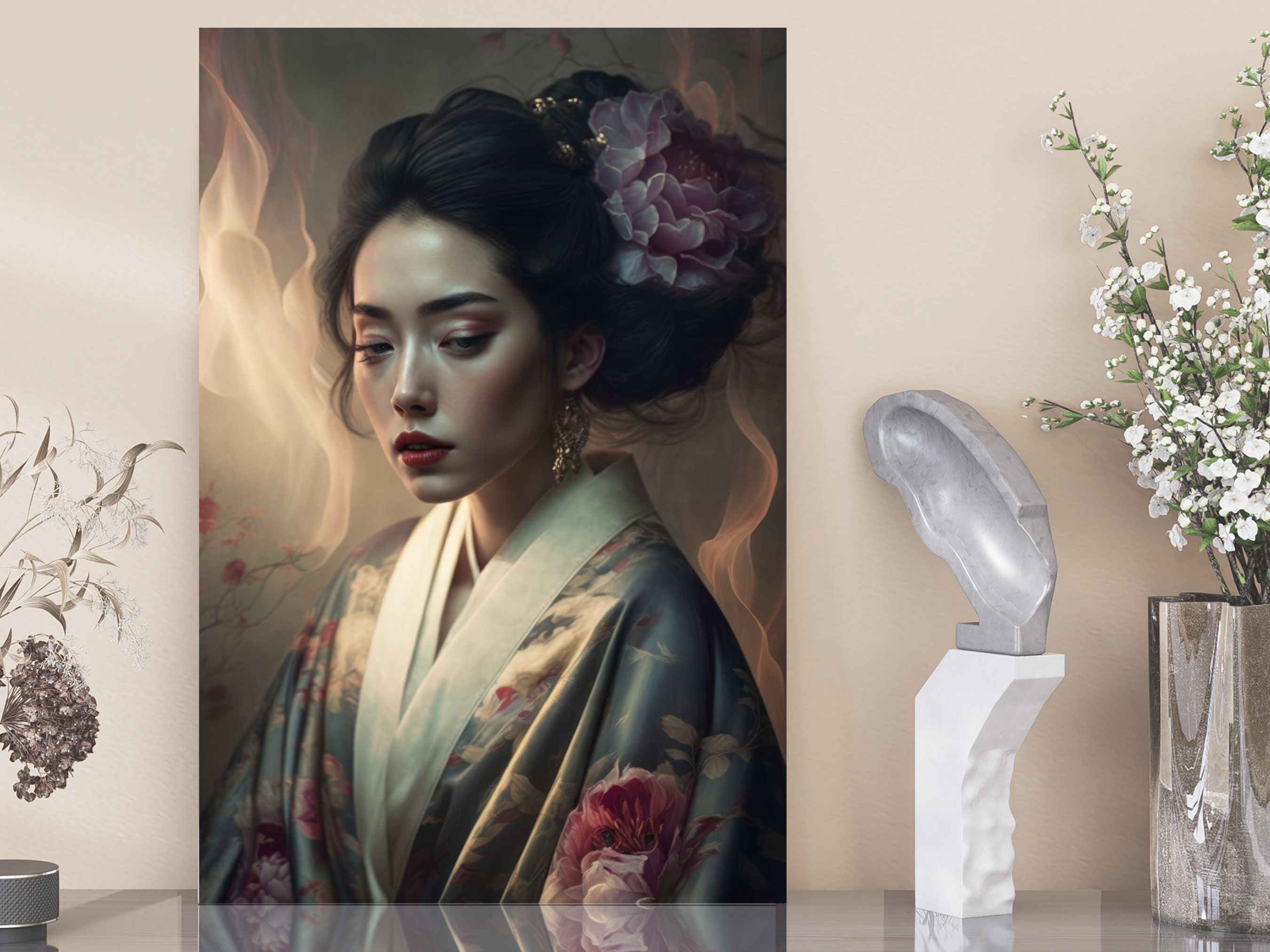 Mysterious Geisha Girl in a Kimono Modern Japanese Inspired - Etsy