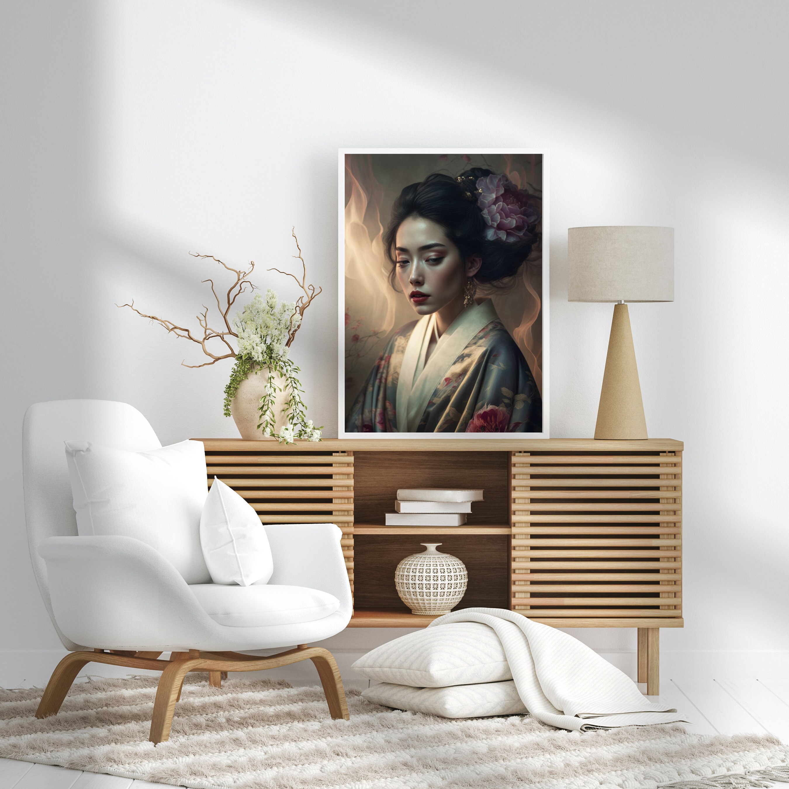 Mysterious Geisha Girl in a Kimono Modern Japanese Inspired - Etsy
