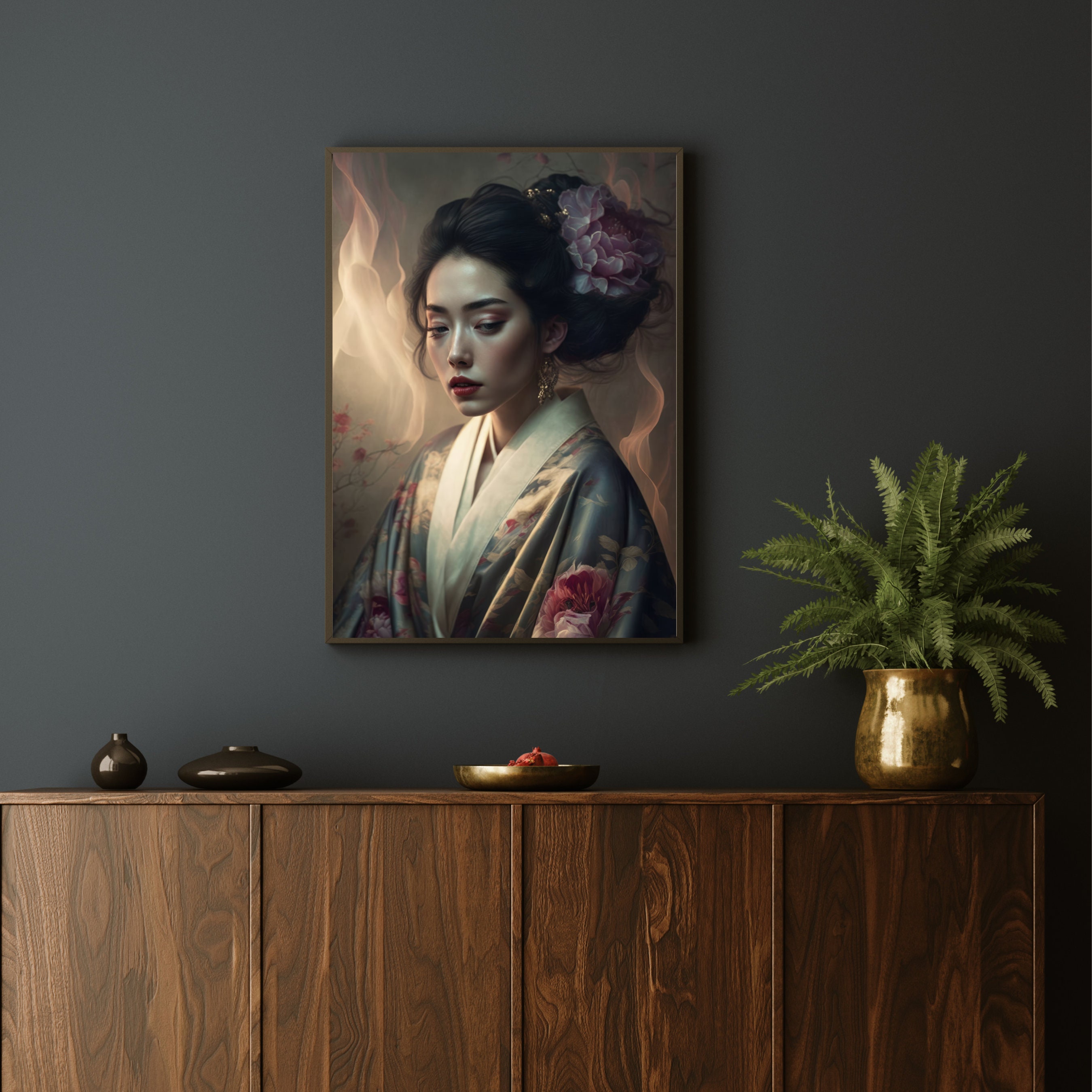 Mysterious Geisha Girl in a Kimono Modern Japanese Inspired - Etsy