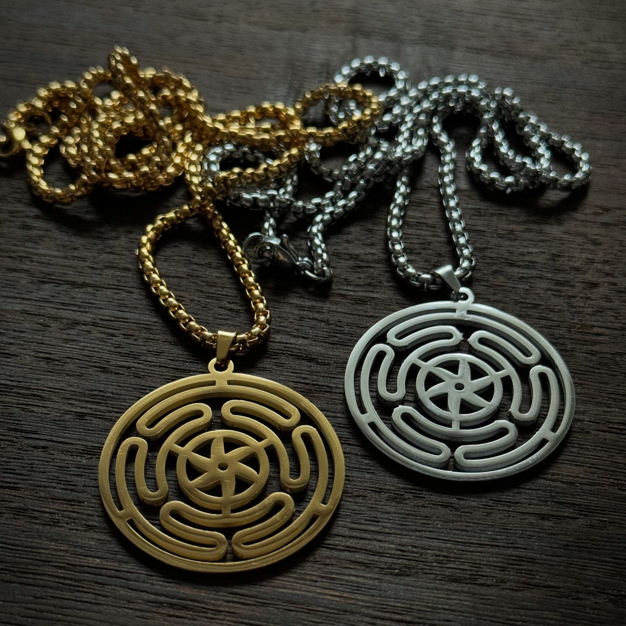 Collana Ruota Di Ecate In Acciaio Inox - Ciondolo Strophalos, Amuleto Pagano Wicca, 60cm - Foto 2