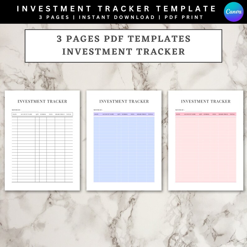 Printable Investment Portfolio Tracker Stock Purchase Log Money ...