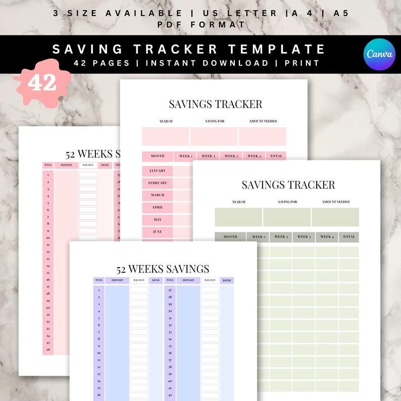 52 Weeks Saving Tracker Printable Financial Planner Printable Monthly Budget Planner Budget