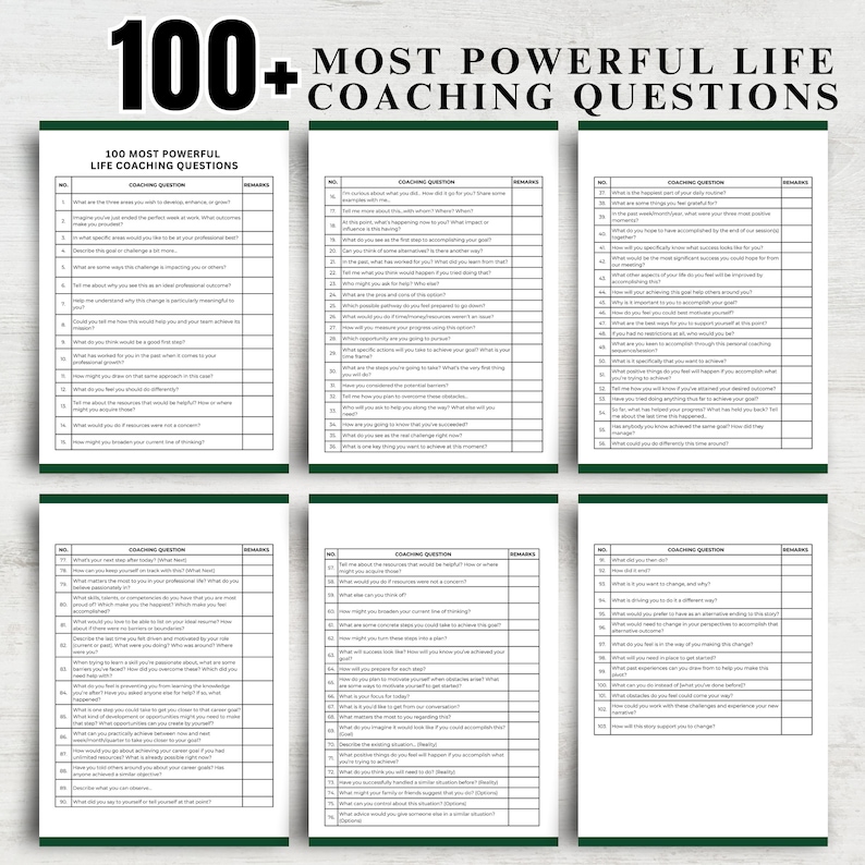 Powerful Question 100 Most Powerful Life Coaching Questions Includes Guides Coaching ...