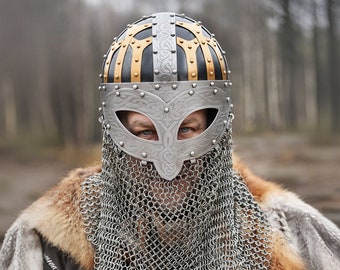 Handmade Valsgarde Viking Helmet, 18 Gauge Steel With Brass