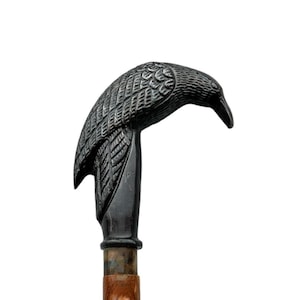 Victorian Rare Handcrafted Walking Stick Cane-AL Steampunk Handle Walking Wooden Cane Huginn Muninn are a pair of ravens Odin crow
